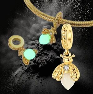 NEW💛 Pandora-like 18K Gold-Plated Glow-in-the-dark Firefly Dangle Charm With CZ